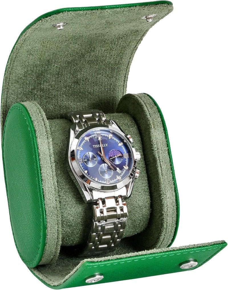 ROSELLE Watch Case for Men and Women with Suede Lining - Watch Roll Travel Case - Storage Organizer and Display (Green Cross-1 Slot) - Image 1